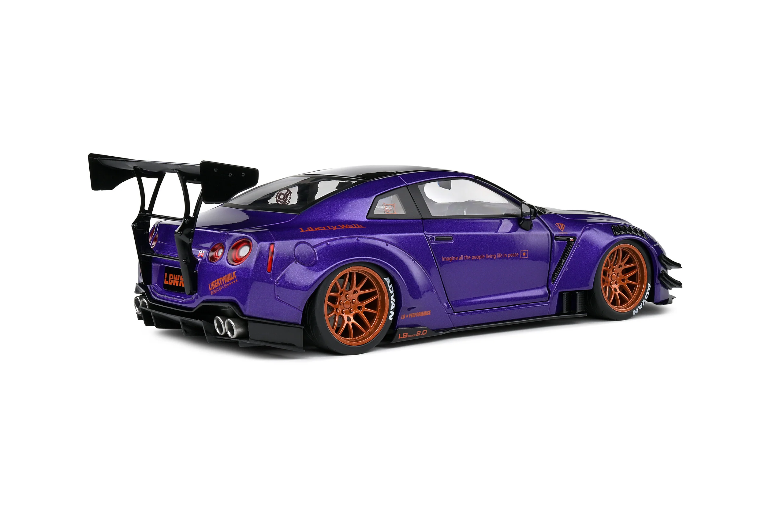 Solido 2022 Nissan GT-R (R35) W/ Liberty Walk Body Kit 2.0 Purple 1:18 - Image 4