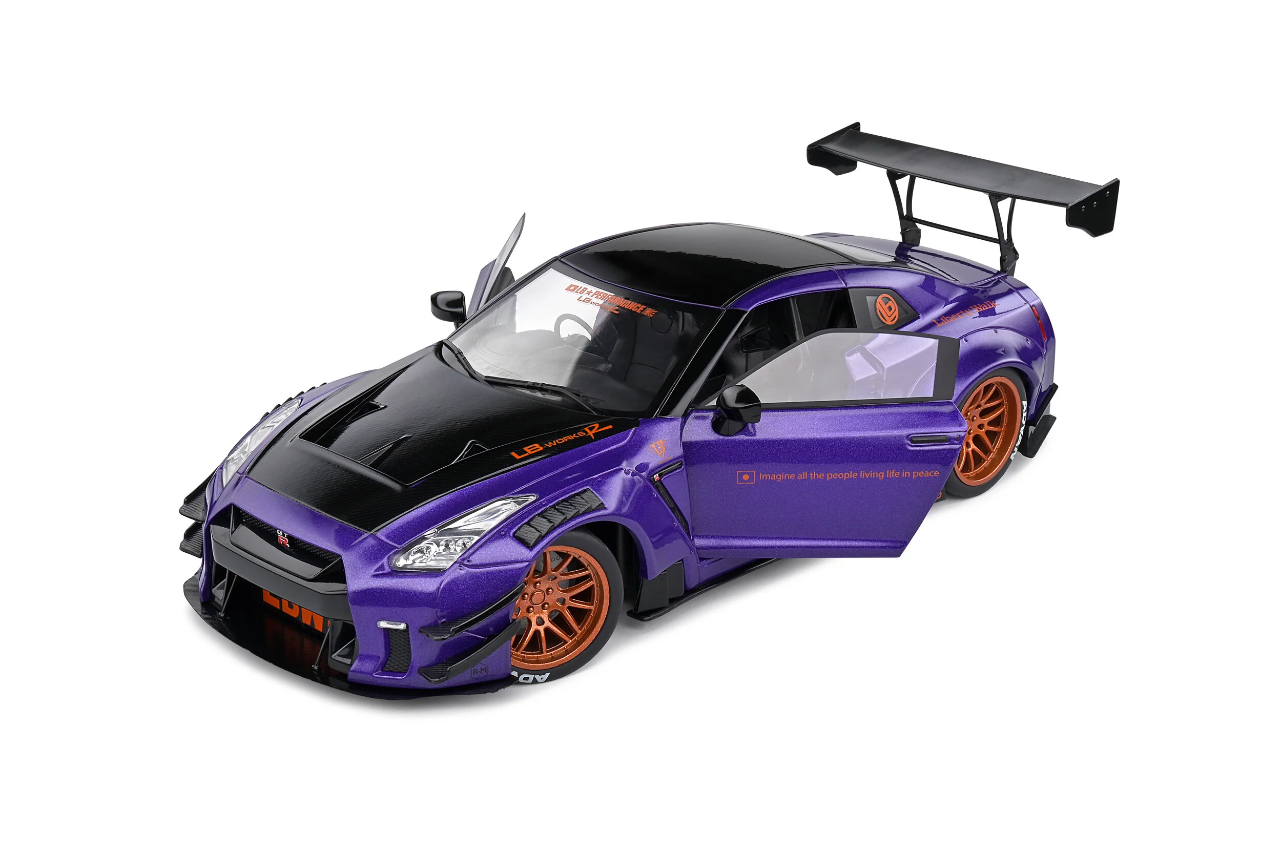 Solido 2022 Nissan GT-R (R35) W/ Liberty Walk Body Kit 2.0 Purple 1:18 - Image 7