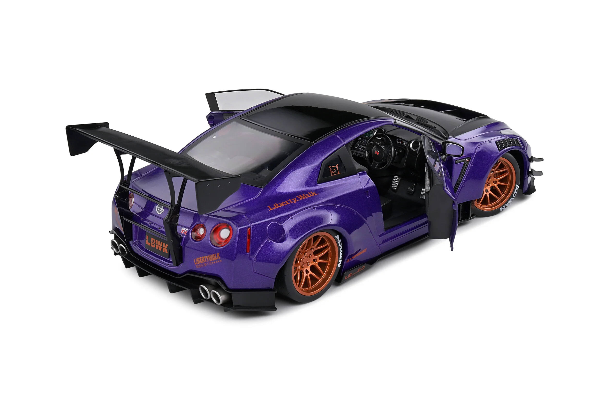 Solido 2022 Nissan GT-R (R35) W/ Liberty Walk Body Kit 2.0 Purple 1:18 - Image 8