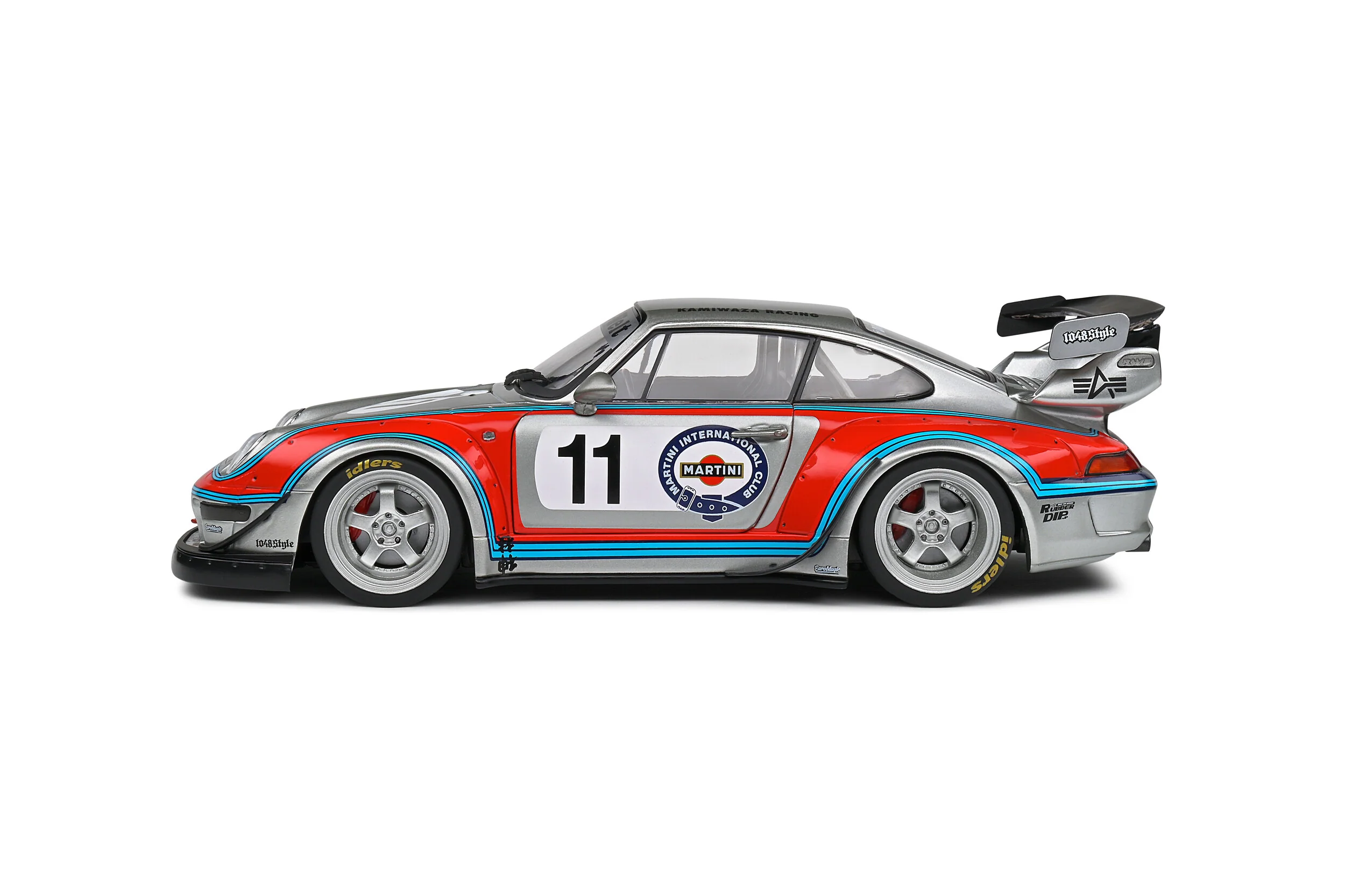 Solido 2020 Porsche 993 RWB Bodykit No 11 Martini Racing Livery Coupe Silver Red Blue 1:18 - Image 3