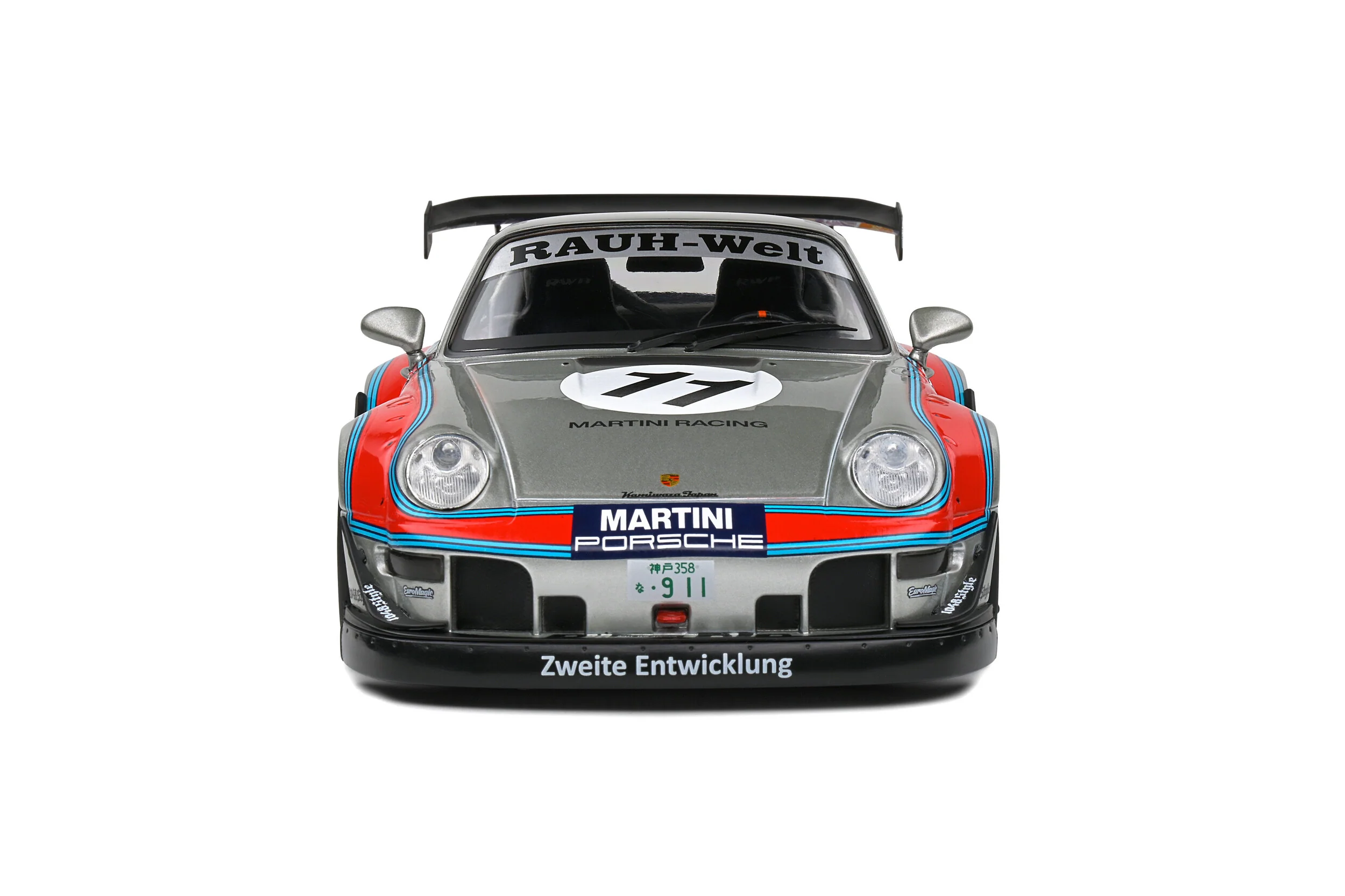 Solido 2020 Porsche 993 RWB Bodykit No 11 Martini Racing Livery Coupe Silver Red Blue 1:18 - Image 4