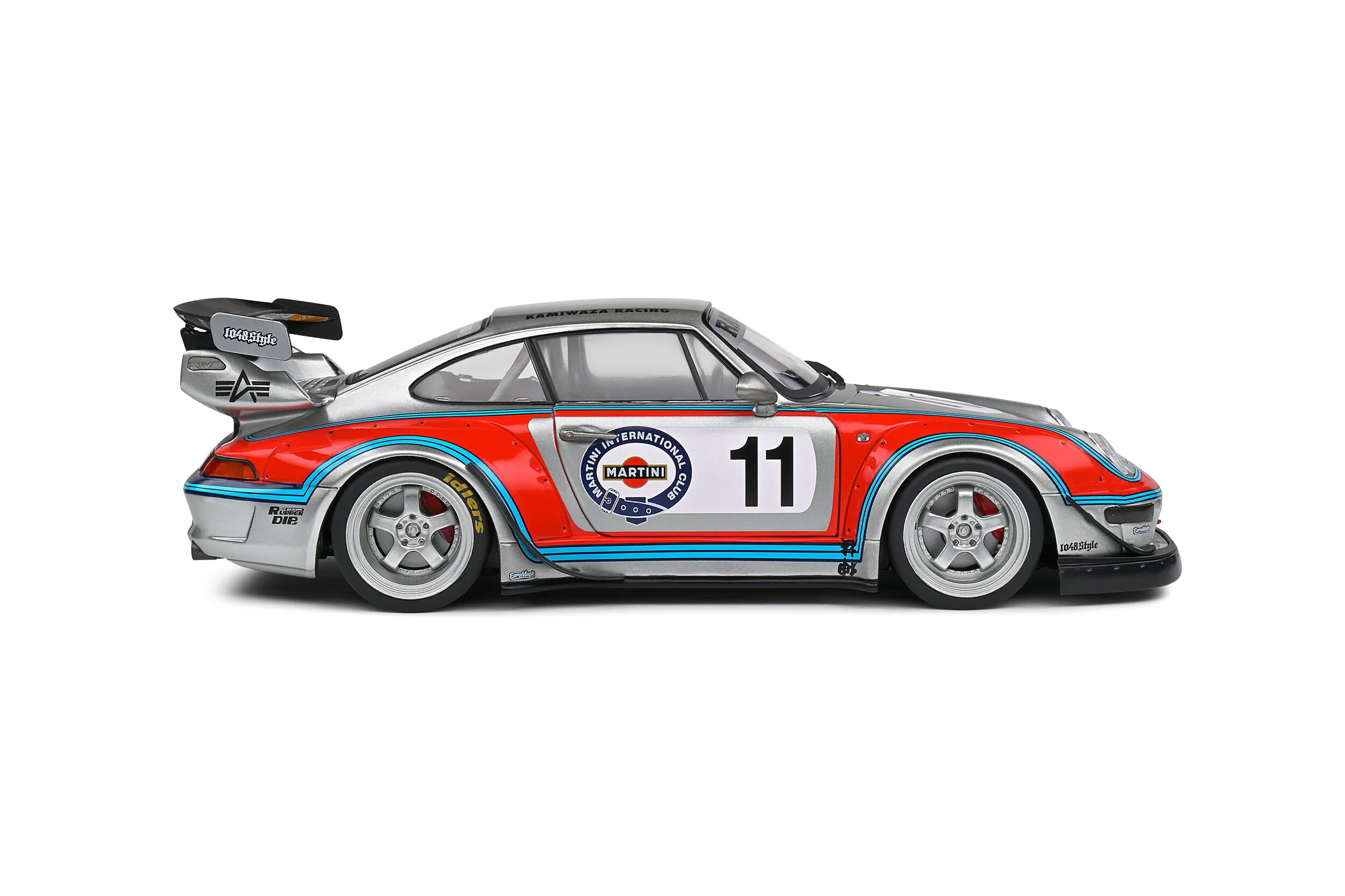 Solido 2020 Porsche 993 RWB Bodykit No 11 Martini Racing Livery Coupe Silver Red Blue 1:18 - Image 6