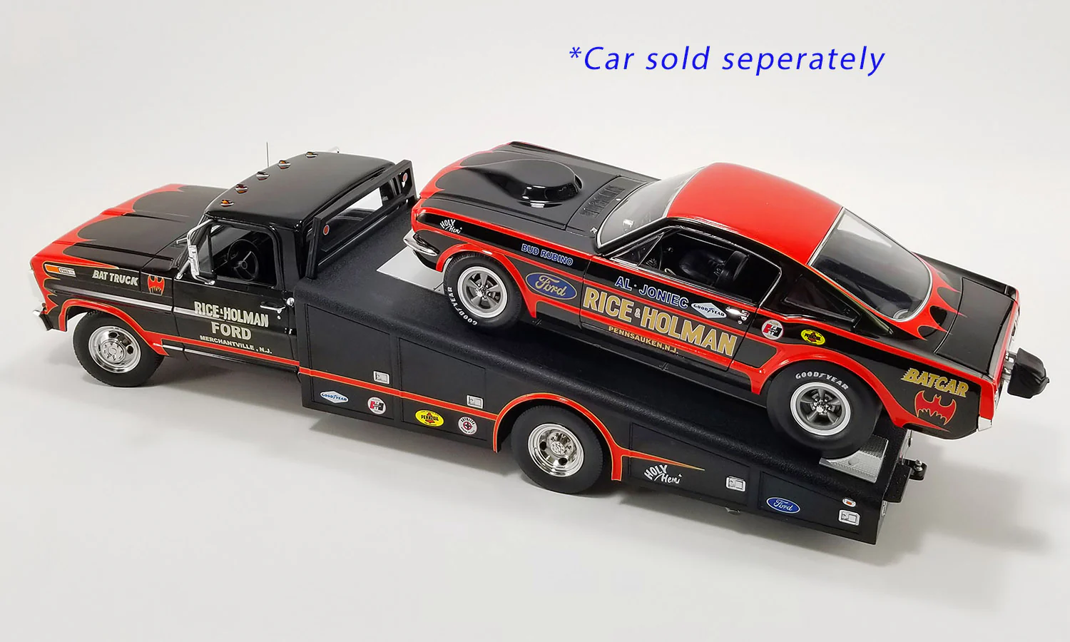 Acme 1970 Ford F-350 Ramp Truck Rick and Holman Bat Truck Black 1:18 - Image 5