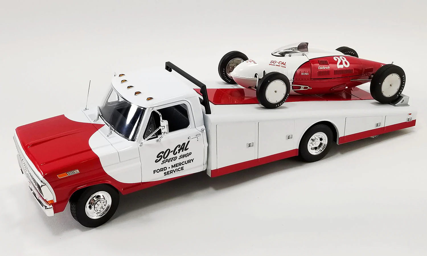 Acme 1970 Ford F-350 Ramp Truck So-Cal Speed Shop White & Red 1:18 - Image 5