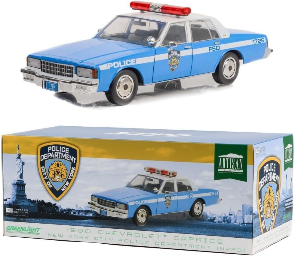 Greenlight 1990 Chevy Caprice NYPD Cruiser Blue/White 1:18 - Image 3