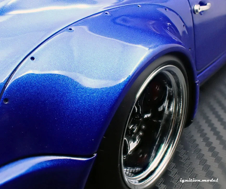 Ignition-Model Porsche 911 964 RWB w/ Whale Tail, Blue Metallic w/ Black Work Wheels 1:18 - Image 14