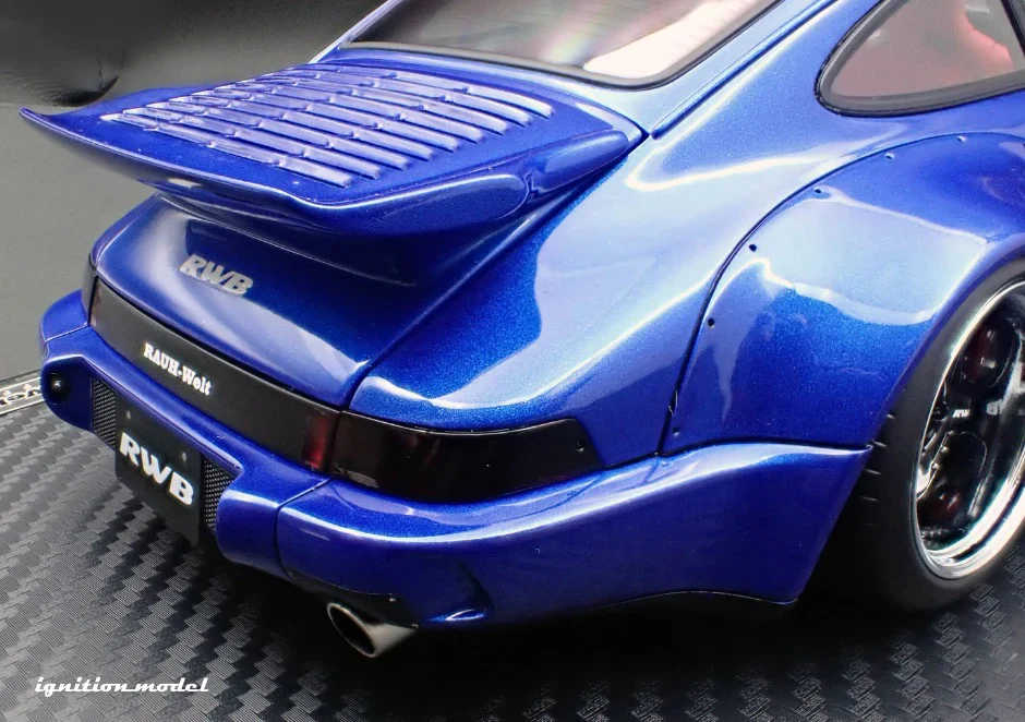 Ignition-Model Porsche 911 964 RWB w/ Whale Tail, Blue Metallic w/ Black Work Wheels 1:18 - Image 15