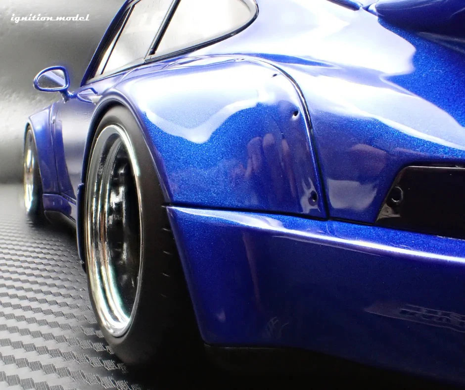 Ignition-Model Porsche 911 964 RWB w/ Whale Tail, Blue Metallic w/ Black Work Wheels 1:18 - Image 26