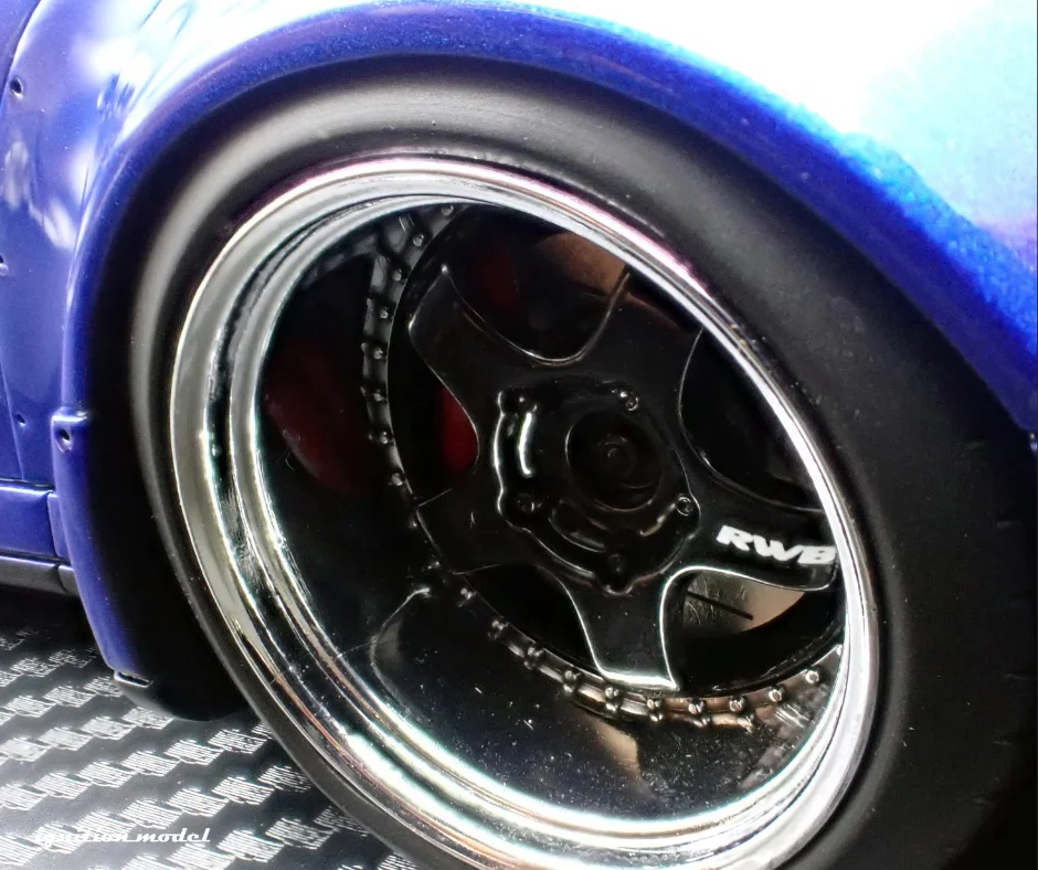 Ignition-Model Porsche 911 964 RWB w/ Whale Tail, Blue Metallic w/ Black Work Wheels 1:18 - Image 27