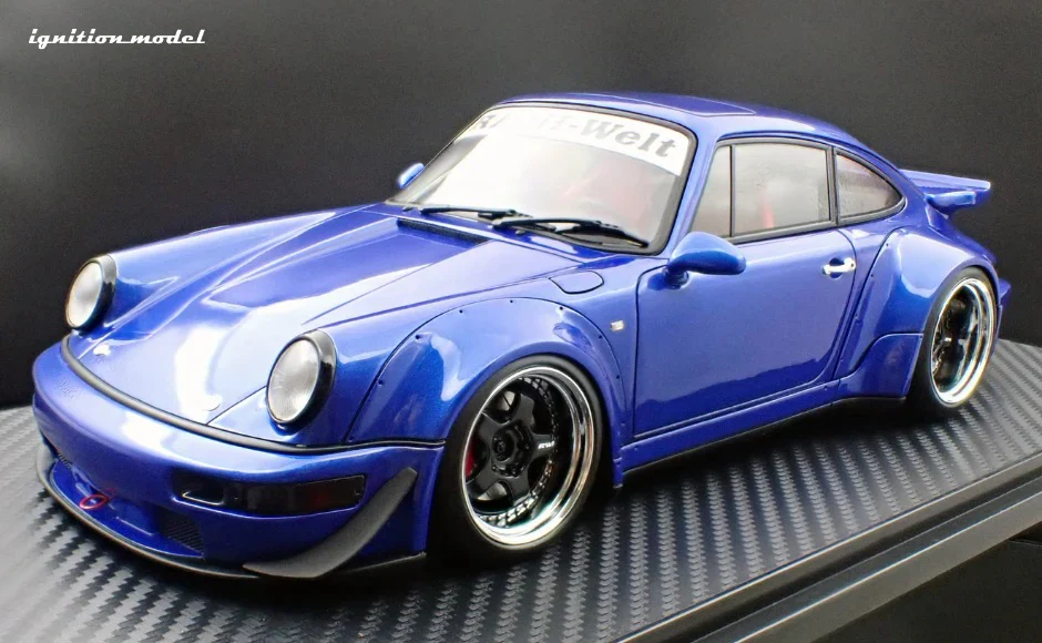 Ignition-Model Porsche 911 964 RWB w/ Whale Tail, Blue Metallic w/ Black Work Wheels 1:18 - Image 3