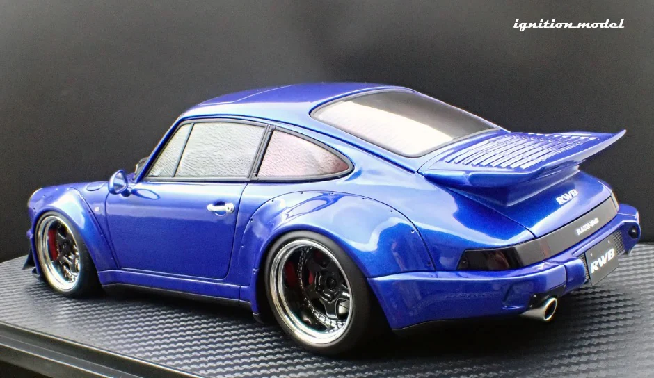 Ignition-Model Porsche 911 964 RWB w/ Whale Tail, Blue Metallic w/ Black Work Wheels 1:18 - Image 4