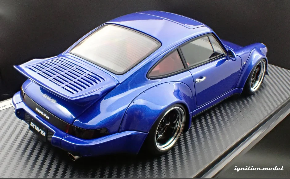 Ignition-Model Porsche 911 964 RWB w/ Whale Tail, Blue Metallic w/ Black Work Wheels 1:18 - Image 5