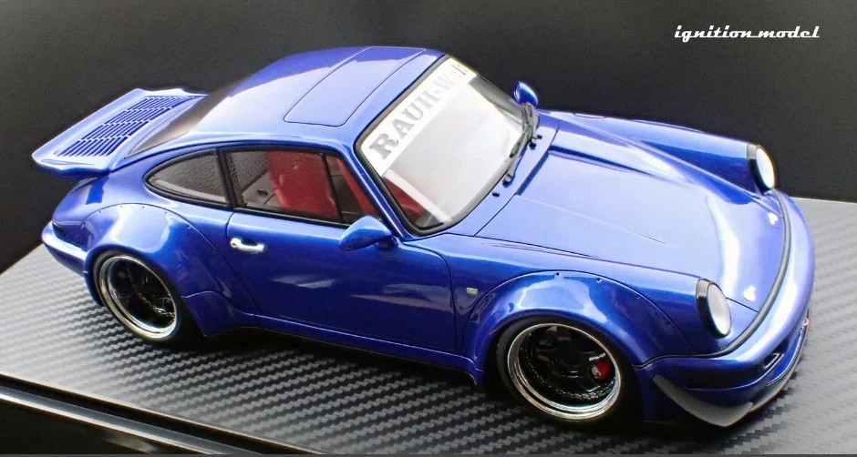 Ignition-Model Porsche 911 964 RWB w/ Whale Tail, Blue Metallic w/ Black Work Wheels 1:18 - Image 6