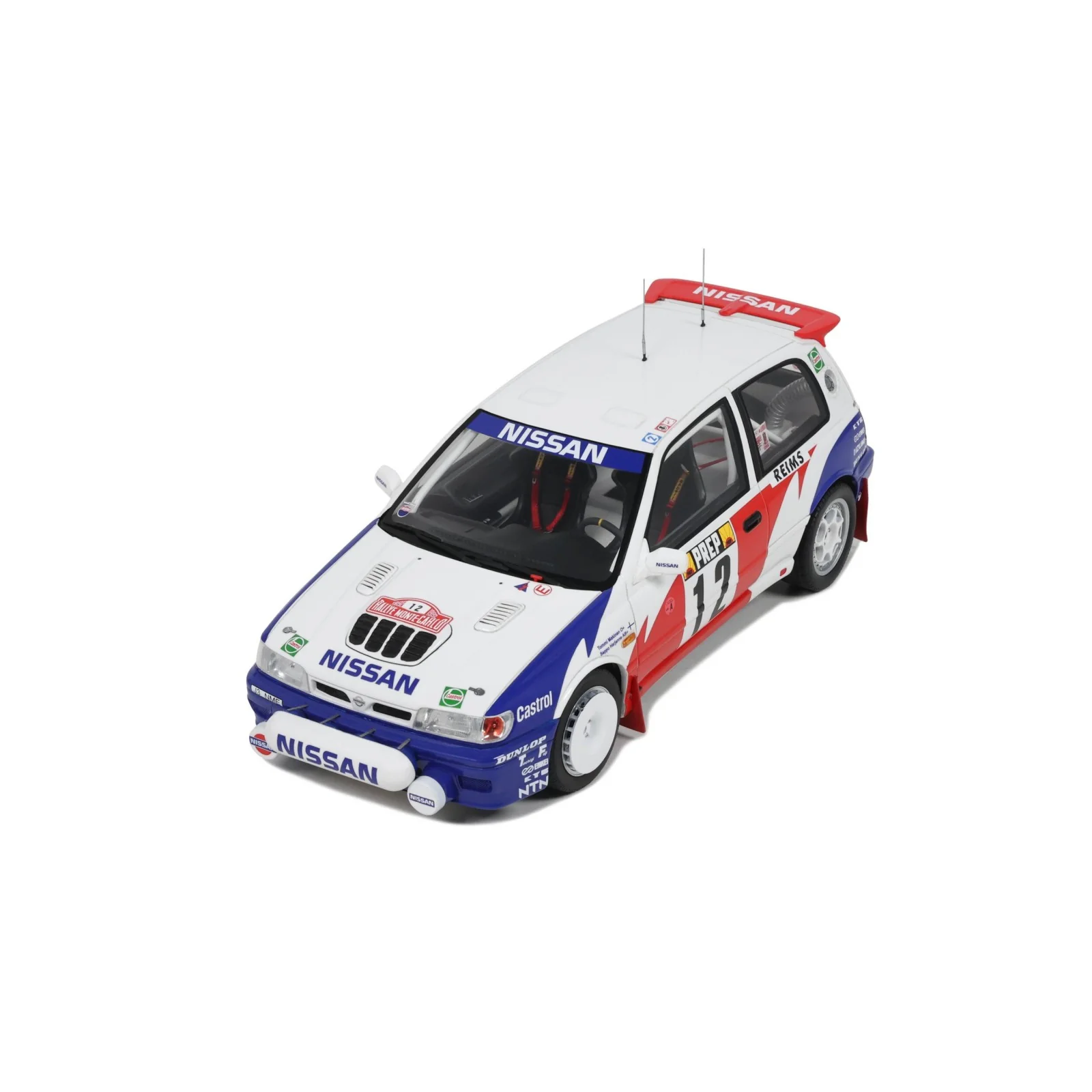 Otto 1992 Nissan Sunny GTi-R Team Nissan Motorsport Europe No 12 Rally Montecarlo White Red Blue 1:18 - Image 5