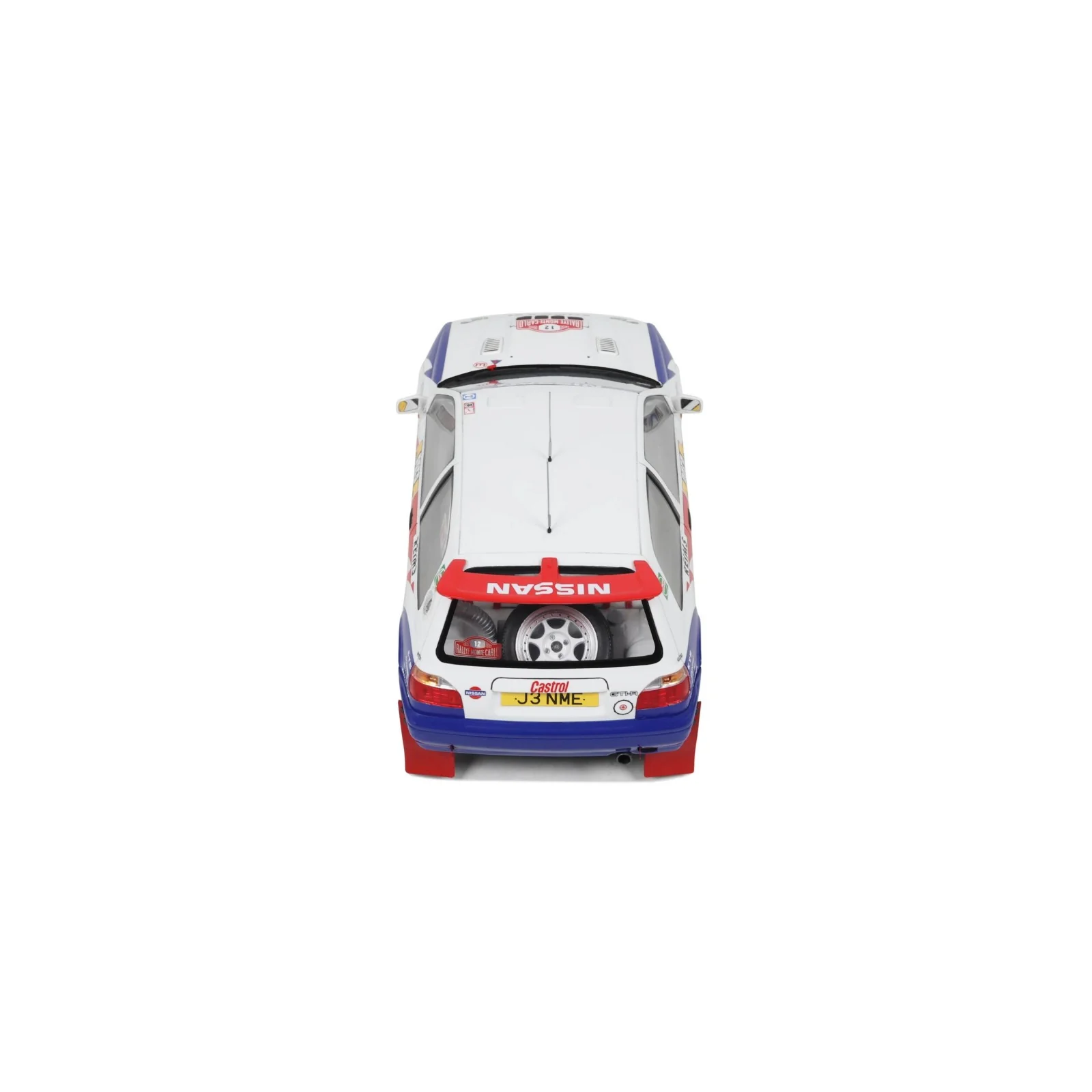 Otto 1992 Nissan Sunny GTi-R Team Nissan Motorsport Europe No 12 Rally Montecarlo White Red Blue 1:18 - Image 7